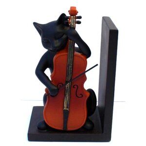New Brown Musical Cat Playing Violin Bookend Modernist Figure Room Decor